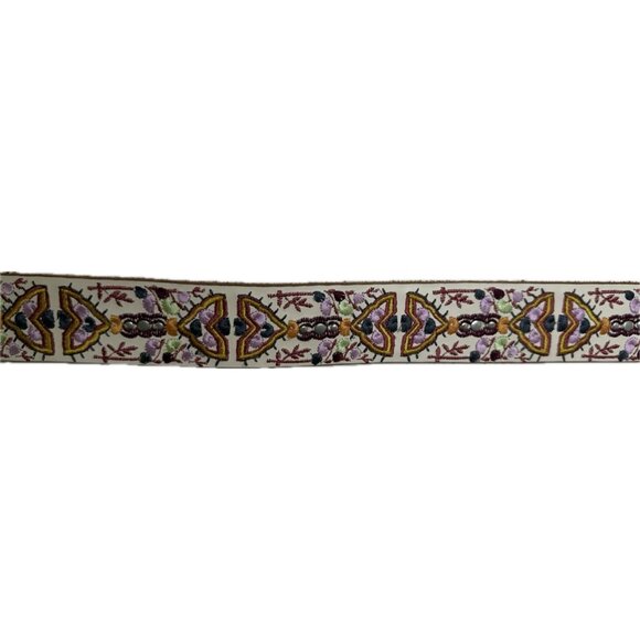 Vintage Lucky Brand Leather Belt M Floral Embroidered Boho Y2K Western Hippie - Picture 7 of 9